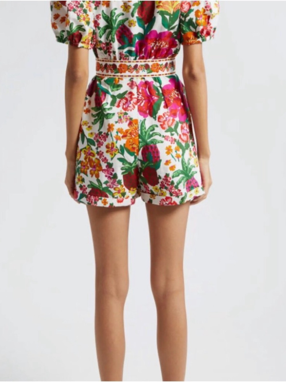 NWT Farm Rio Off White Cotton Floral Print Sketch Cotton Belted Romper Size XS - Picture 6 of 15